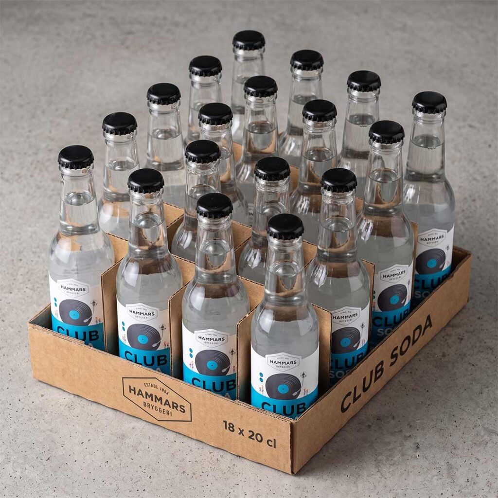 Hammars Bryggeri Club Soda 18-pack flak 200 ml glasflaska - premium sodavatten till drinkar
